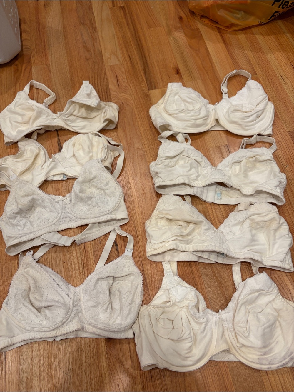 Lot of 8 Nursing Bras Mixed Brands 38D & 34D White Cotton Maternity AS IS